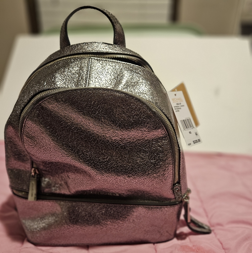 NWT Michael Kors RHEA Zip MD Backpack In LT Pewter